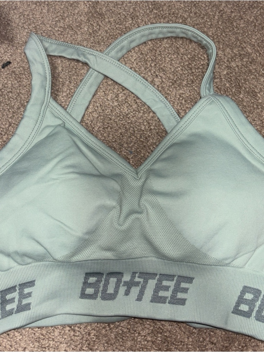 BO+TEE Sage Green Cross-Back Crop Sports Bra